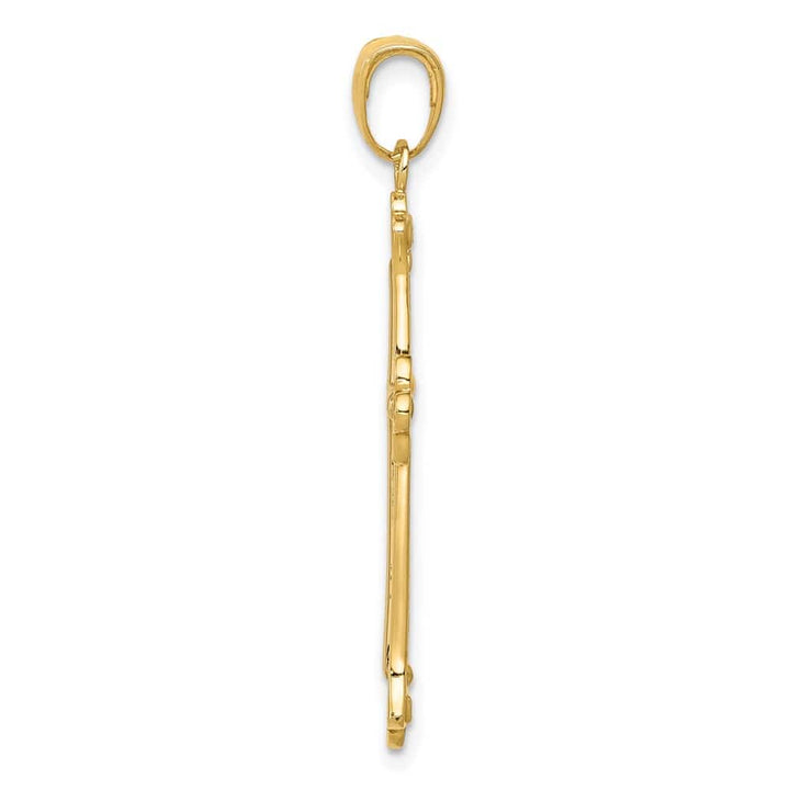 10K Two-Tone Gold Large Cross in Budded Yellow Cross Frame Pendant