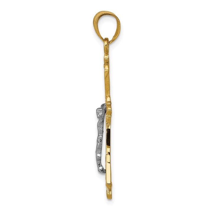 10K Two-Tone Gold Large Filigree Fleur de Lis Crucifix Pendant