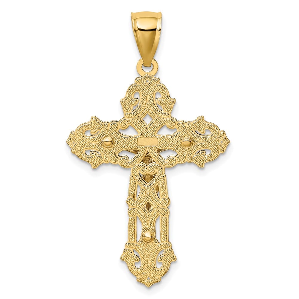 10K Two-Tone Gold Large Fleur de Lis Crucifix with Scrolled Tips Charm