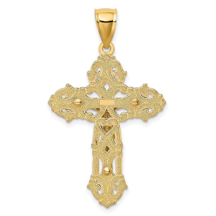 10K Two-Tone Gold Large Fleur de Lis Crucifix with Scrolled Tips Charm