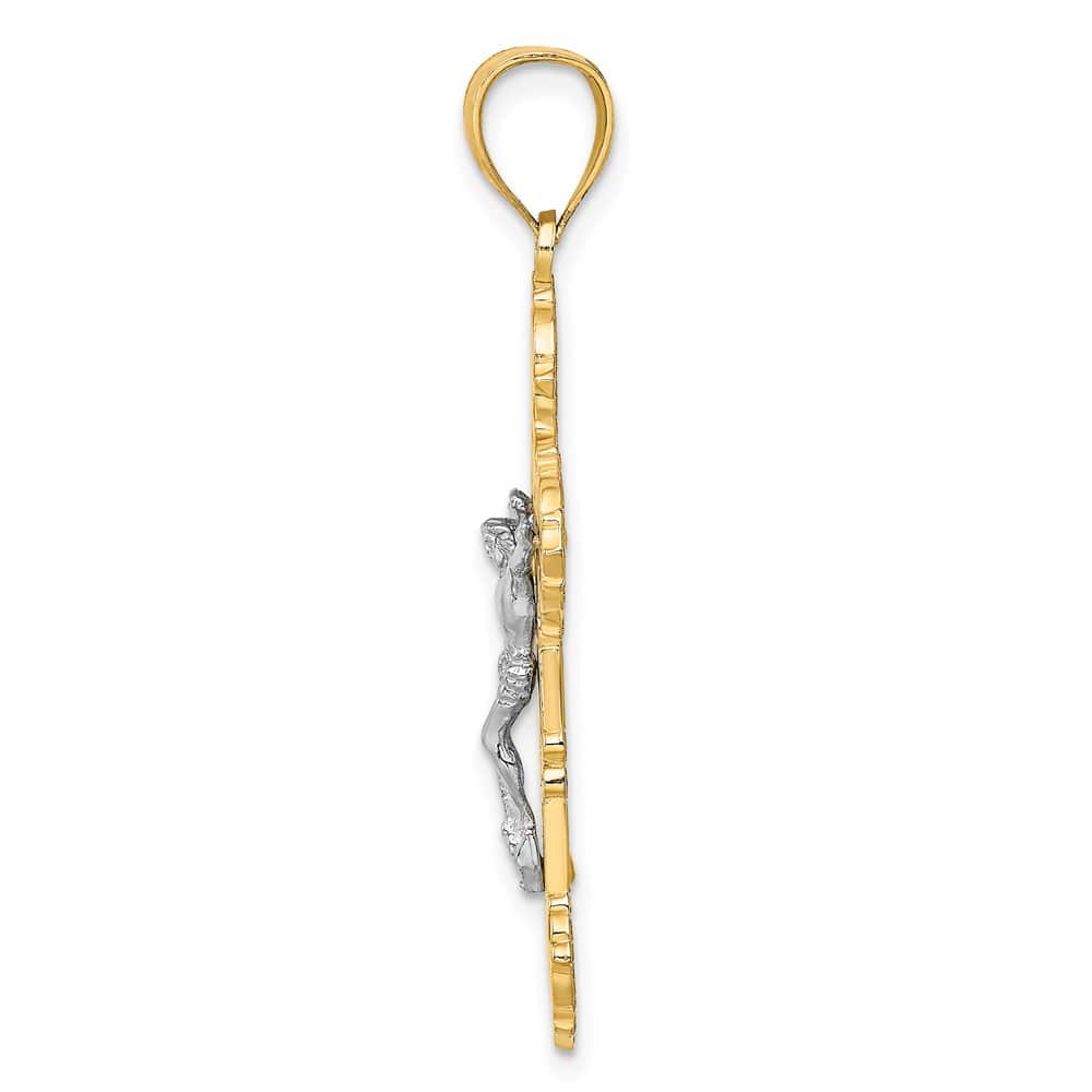10K Two-Tone Gold Large Fleur de Lis Crucifix with Scrolled Tips Charm