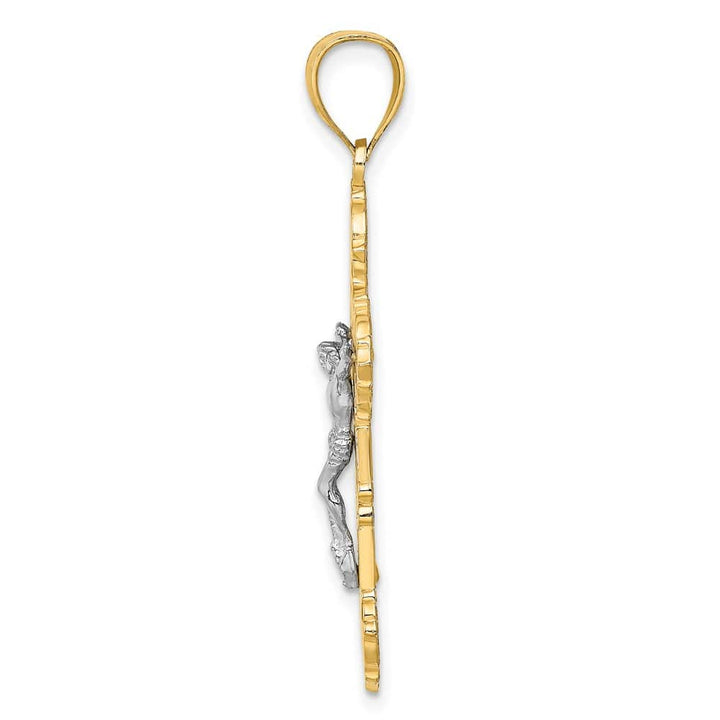 10K Two-Tone Gold Large Fleur de Lis Crucifix with Scrolled Tips Charm