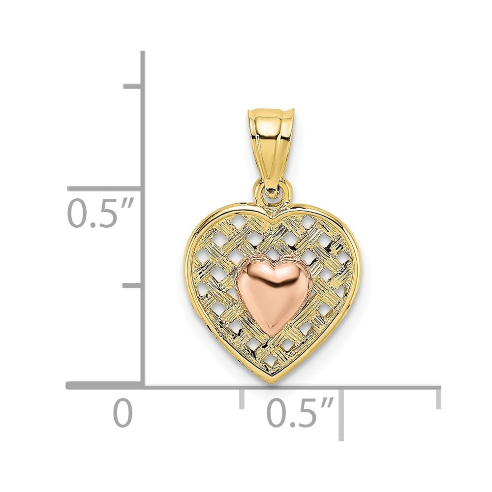 10K Two-Tone Gold Medium and Rose Gold Polished Heart on Woven Charm
