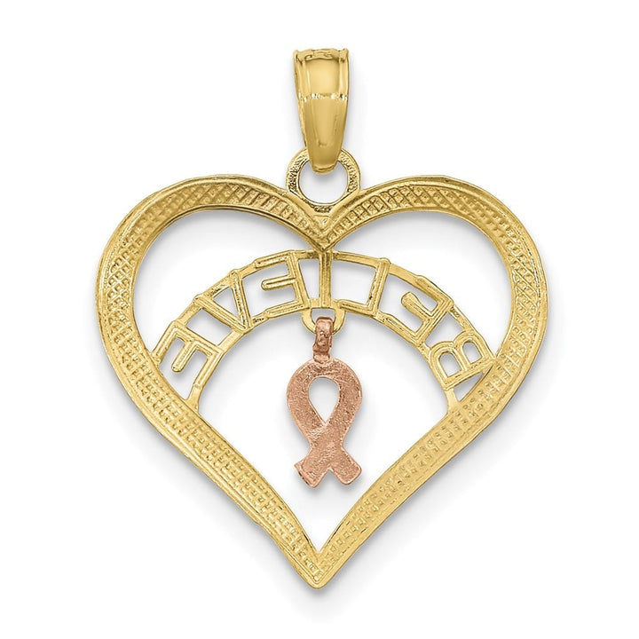 10K Two-Tone Gold Medium Believe in Heart with Awareness Pendant