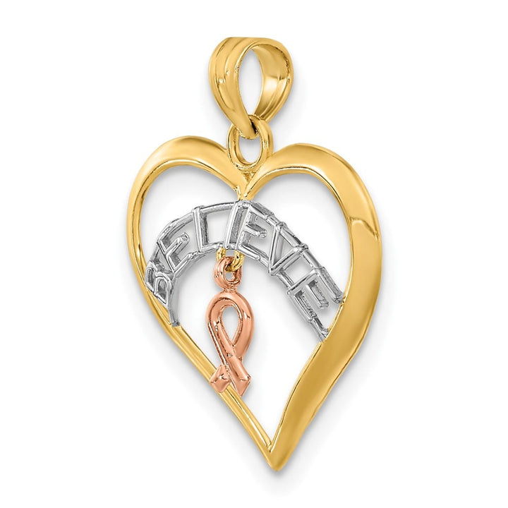10K Two-Tone Gold Medium Believe in Heart with Awareness Pendant