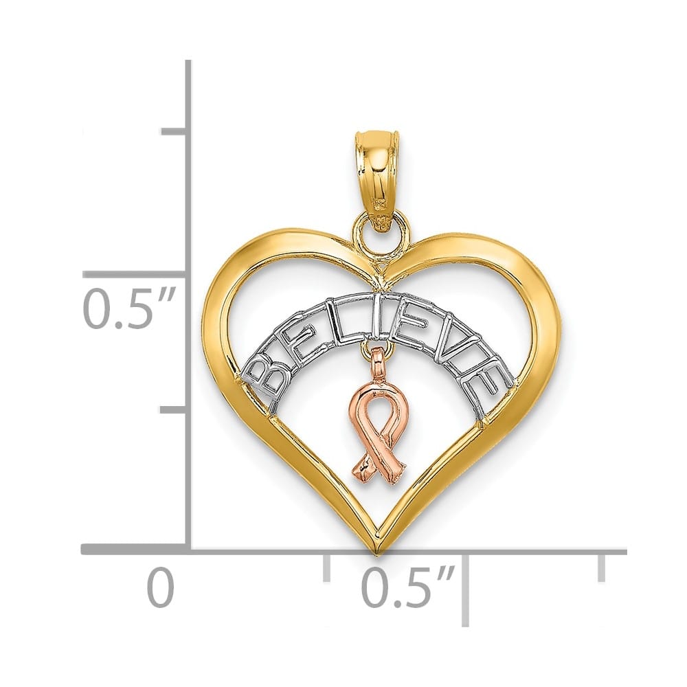 10K Two-Tone Gold Medium Believe in Heart with Awareness Pendant