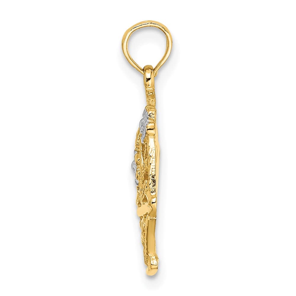 10K Two-Tone Gold Medium Flower Basket with I Love You Flag Charm