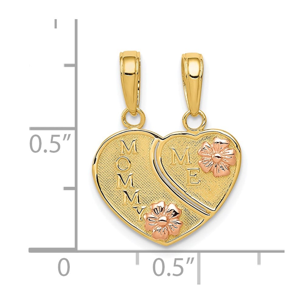 10K Two-Tone Gold Medium Mommy and Me 2-Piece Break-Apart Heart Charm