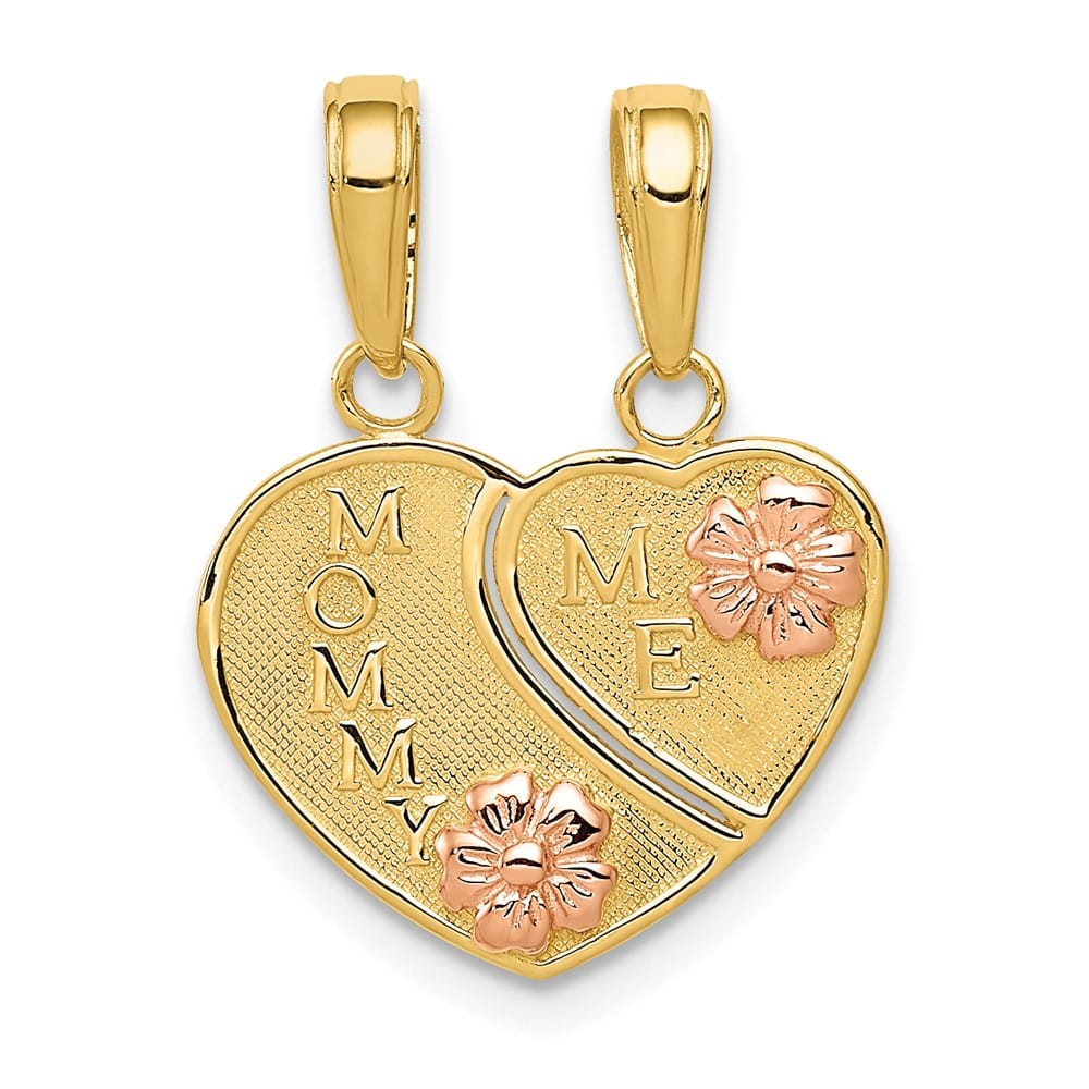 10K Two-Tone Gold Medium Mommy and Me 2-Piece Break-Apart Heart Charm