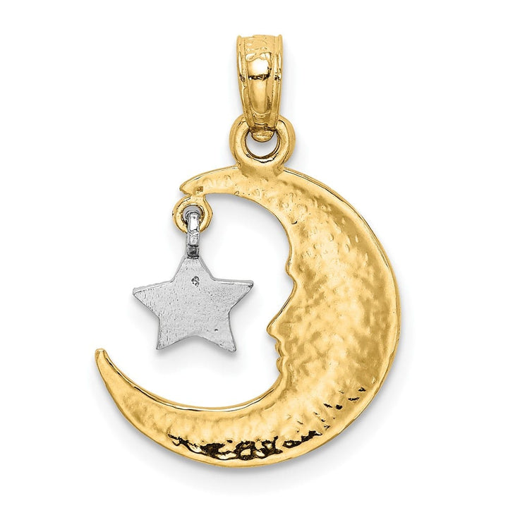 10K Two-Tone Gold Medium Open-Backed Half Moon and Dangling Pendant