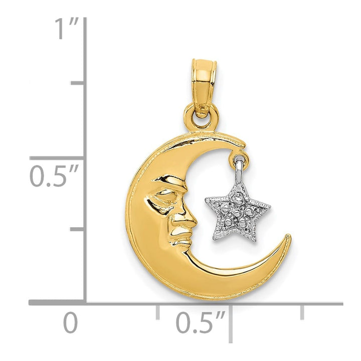 10K Two-Tone Gold Medium Open-Backed Half Moon and Dangling Pendant