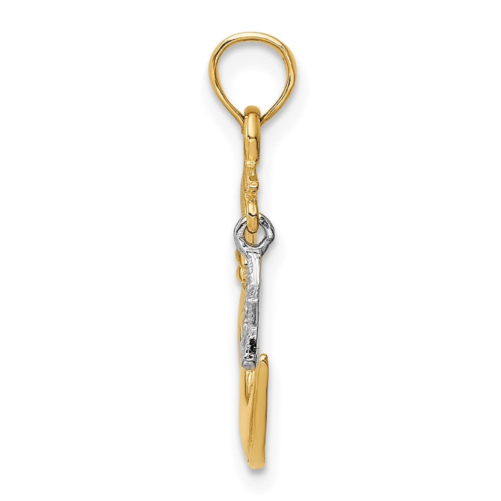 10K Two-Tone Gold Medium Open-Backed Half Moon and Dangling Pendant