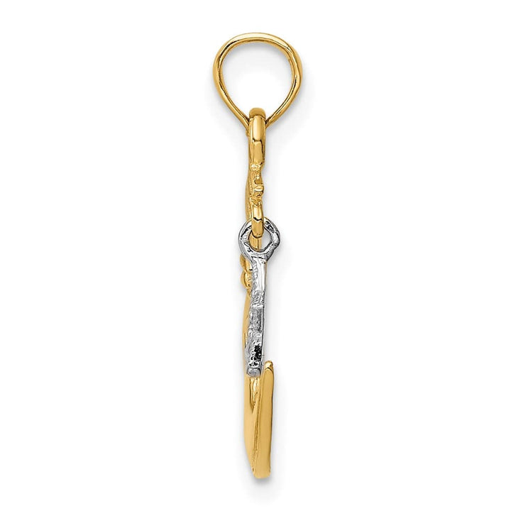 10K Two-Tone Gold Medium Open-Backed Half Moon and Dangling Pendant