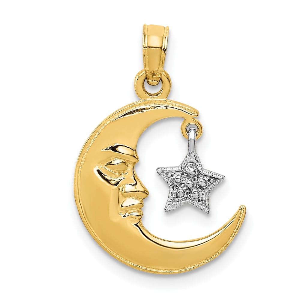 10K Two-Tone Gold Medium Open-Backed Half Moon and Dangling Pendant