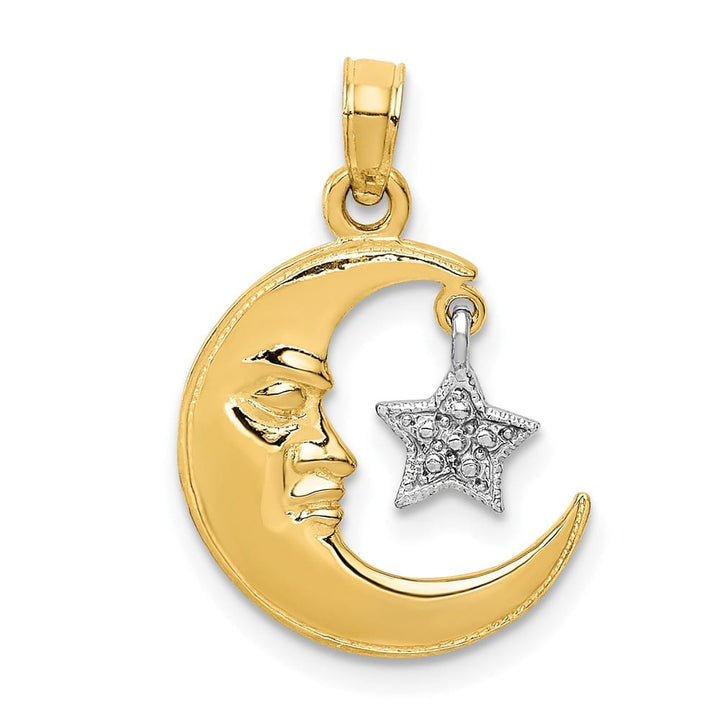 10K Two-Tone Gold Medium Open-Backed Half Moon and Dangling Pendant