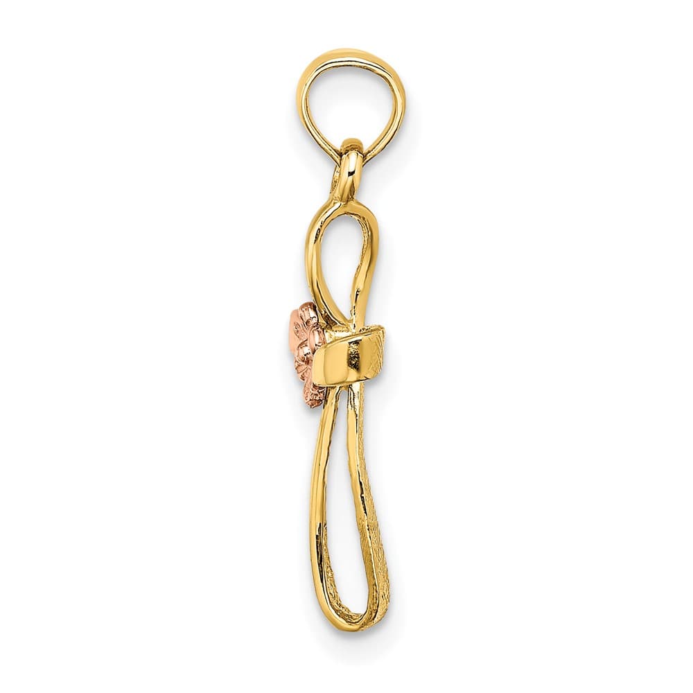 10K Two-Tone Gold Medium Twisted Cross with Flower Center Charm