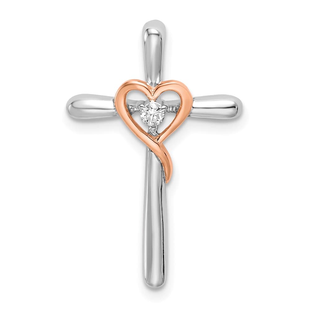 10K Two-Tone Gold Medium White and Rose 1/20 ct Cross Chain Slide