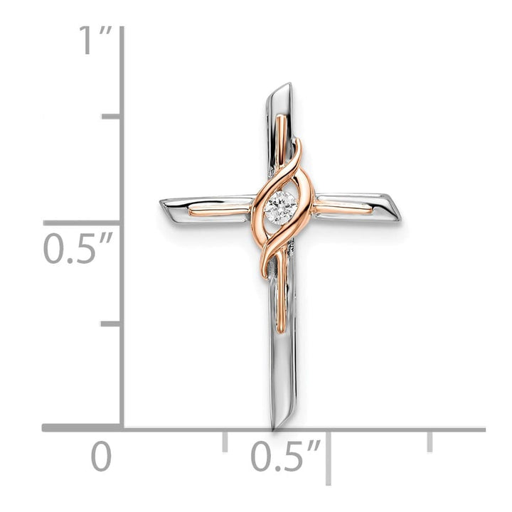 10K Two-Tone Gold Medium White and Rose Diamond Cross Chain Slide
