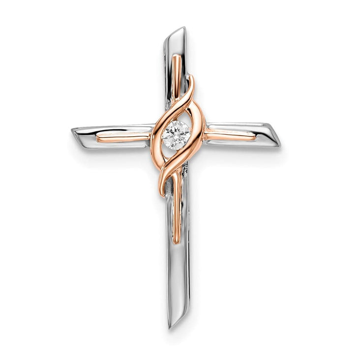 10K Two-Tone Gold Medium White and Rose Diamond Cross Chain Slide