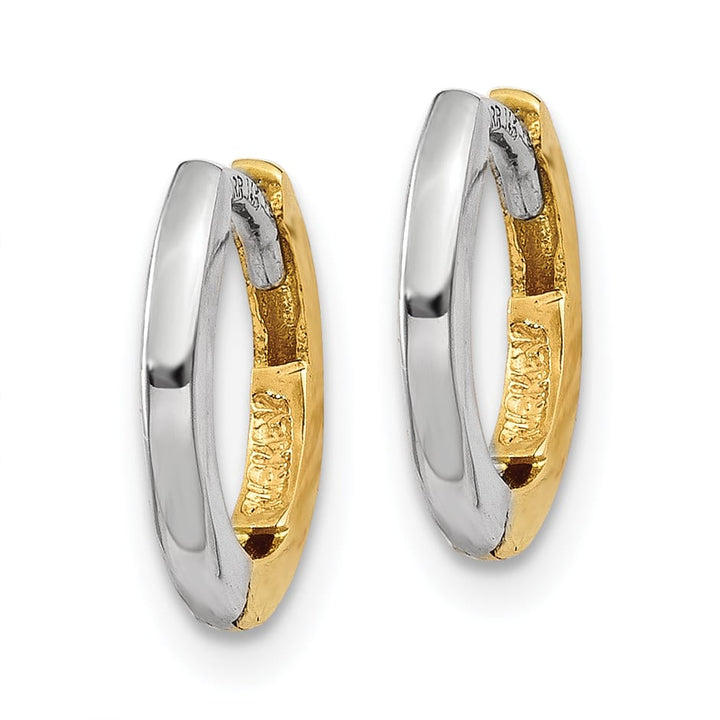 10k Two-tone Gold Mini 1.35mm Round Hinged Hoop Earrings