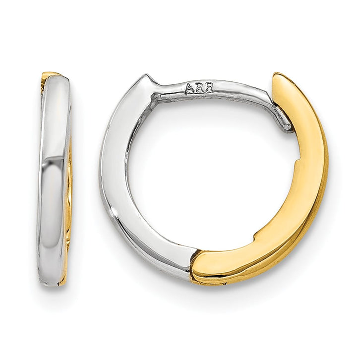 10k Two-tone Gold Mini 1.35mm Round Hinged Hoop Earrings