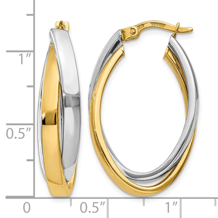 10k Two-tone Gold Oval Double Hoop Earrings