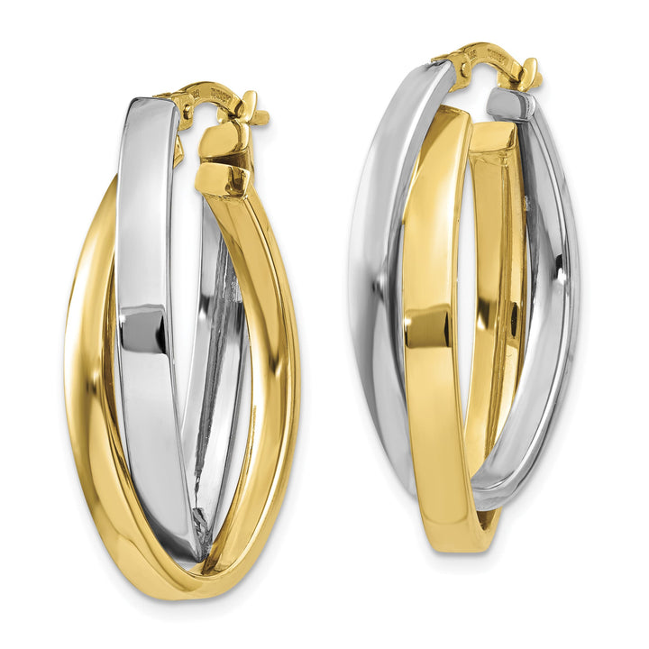 10k Two-tone Gold Oval Double Hoop Earrings