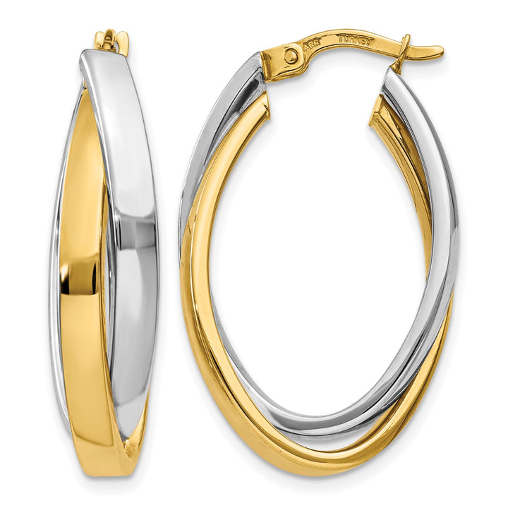 10k Two-tone Gold Oval Double Hoop Earrings