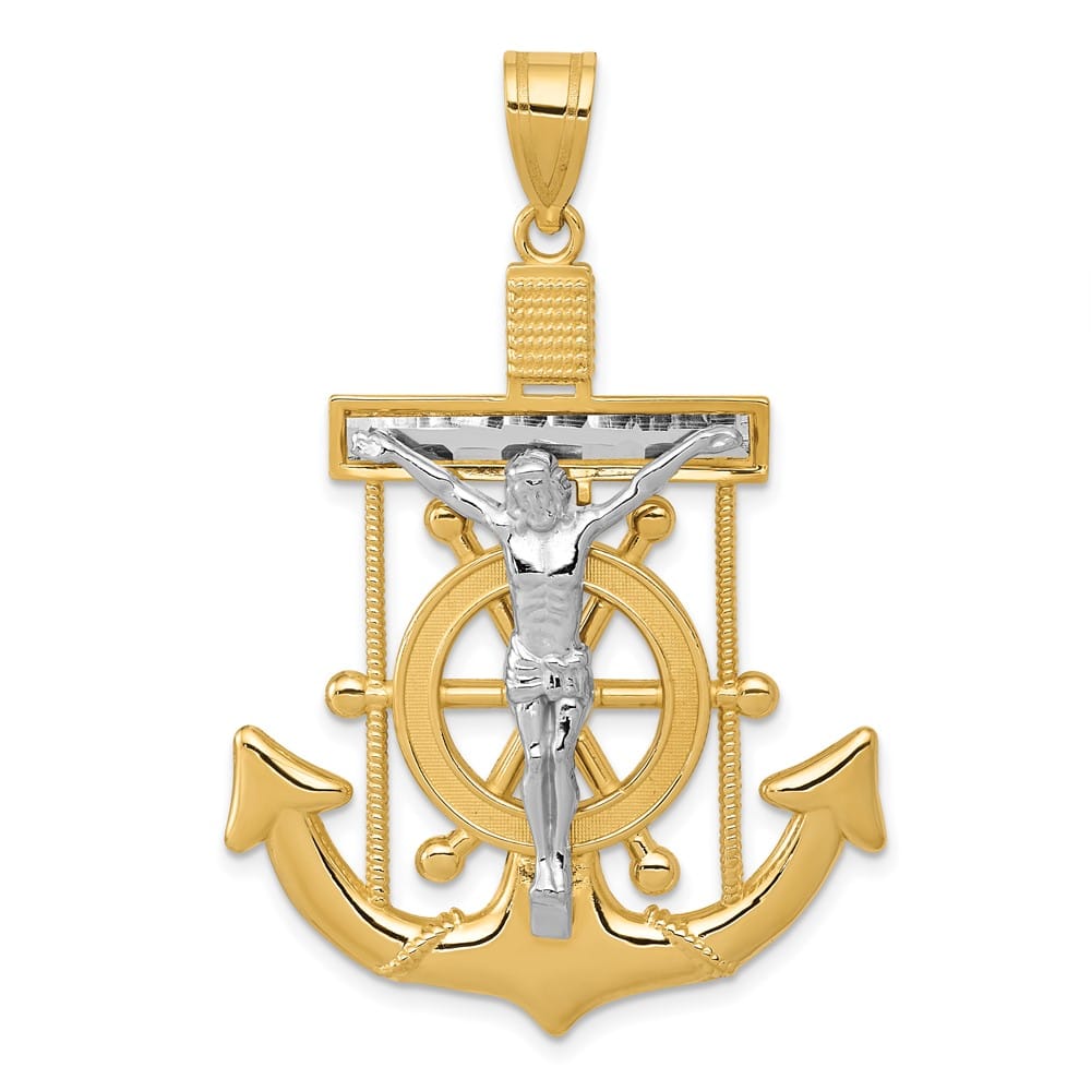 10K Two-Tone Gold Polished D.C. Extra Large Mariner's Crucifix Pendant