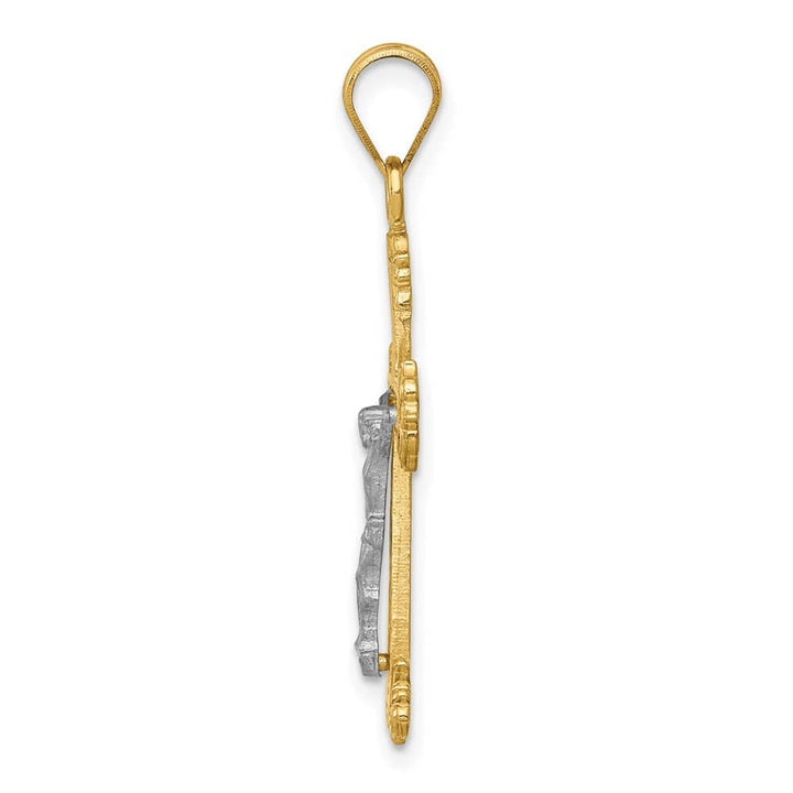 10K Two-Tone Gold Polished D.C. Large Fleur de Lis Crucifix Pendant