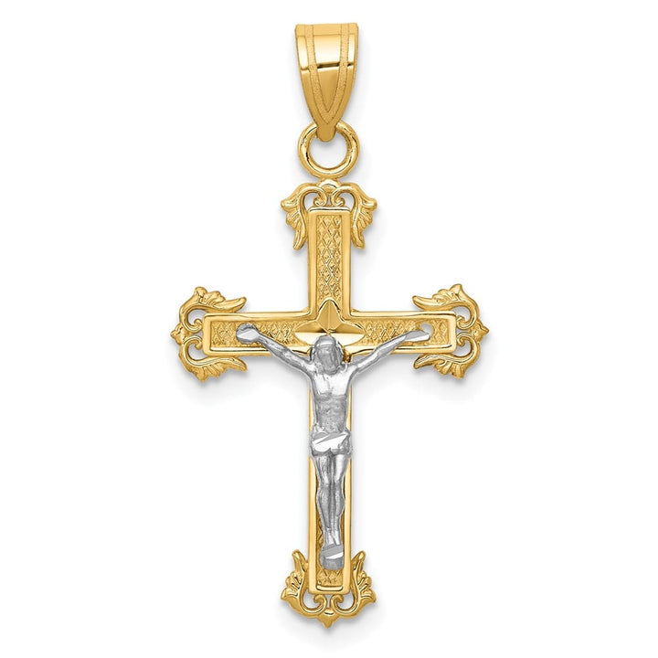 10K Two-Tone Gold Polished D.C. Large Fleur de Lis Crucifix Pendant