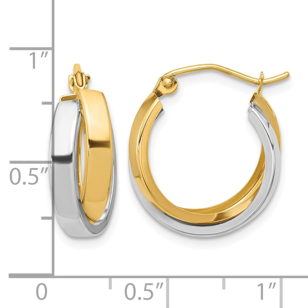 10k Two-tone Gold Polished Double Hoop Earrings, 17.5mm