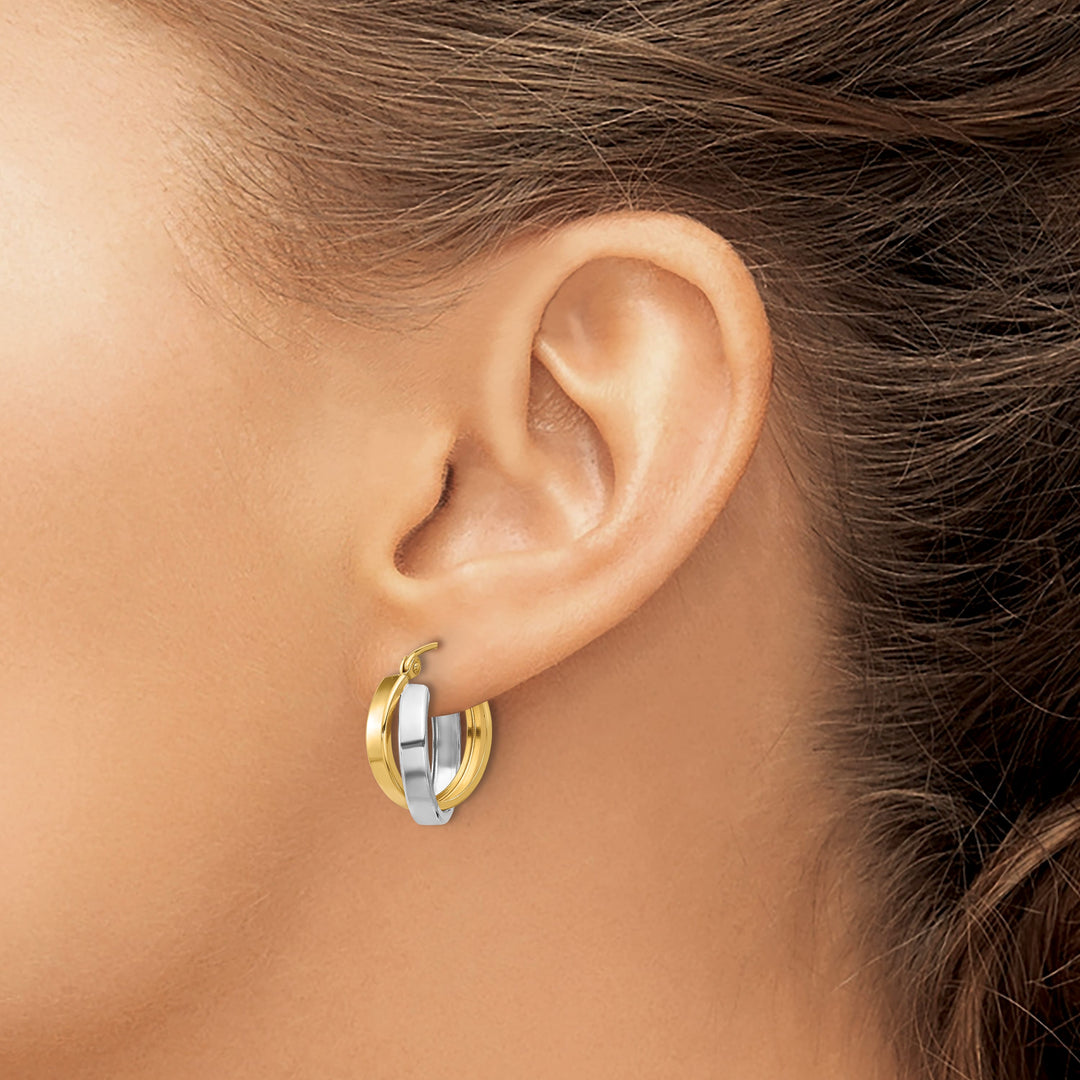 10k Two-tone Gold Polished Double Hoop Earrings, 17.5mm