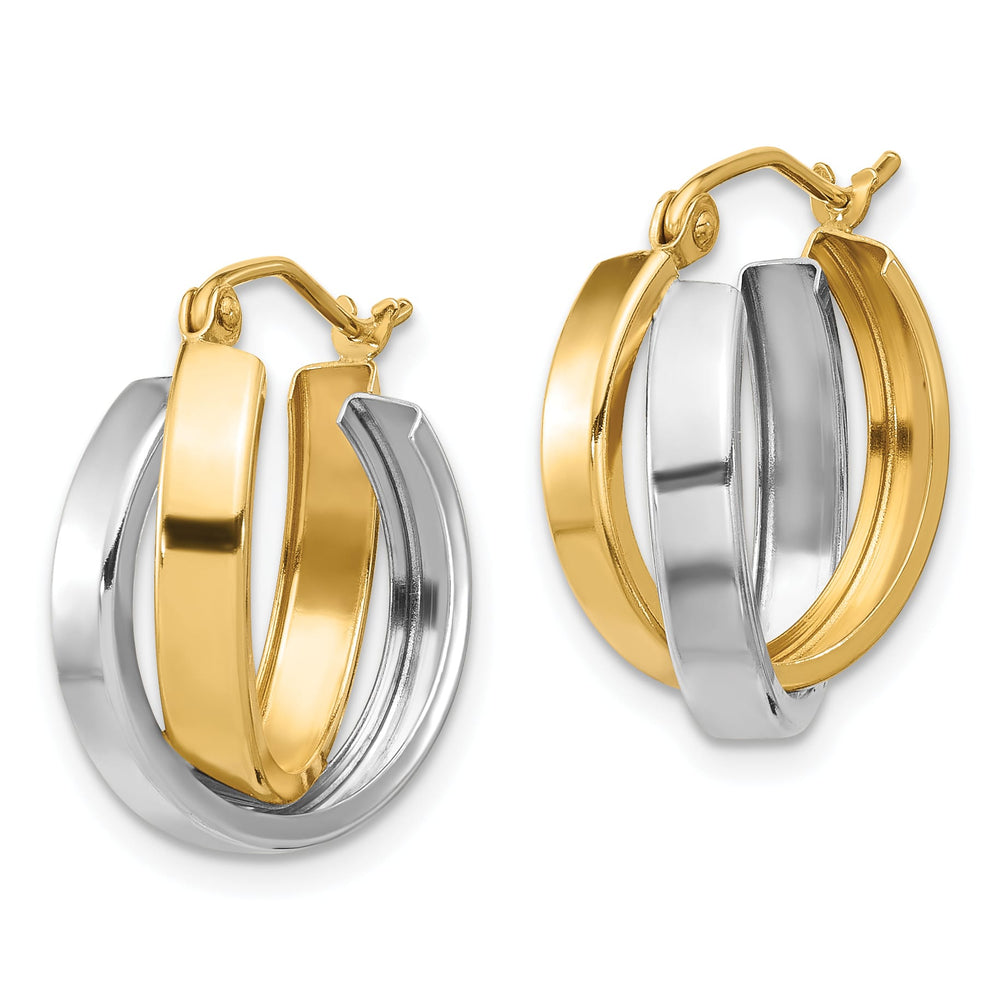 10k Two-tone Gold Polished Double Hoop Earrings, 17.5mm