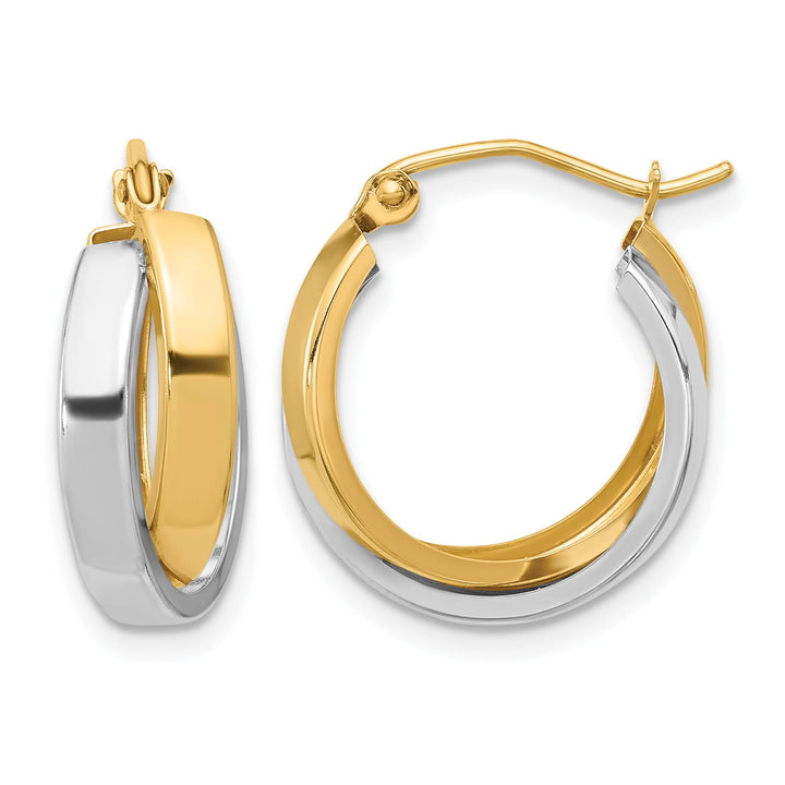 10k Two-tone Gold Polished Double Hoop Earrings, 17.5mm