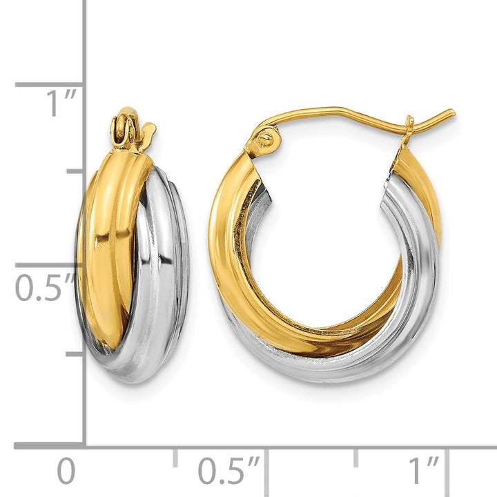 10k Two-tone Gold Polished Double Hoop Earrings, 21mm