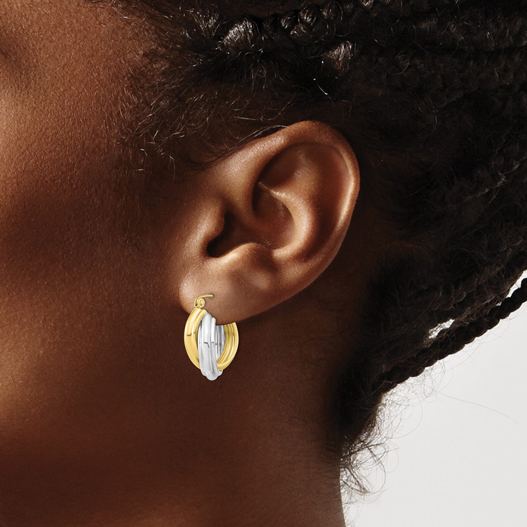 10k Two-tone Gold Polished Double Hoop Earrings, 21mm