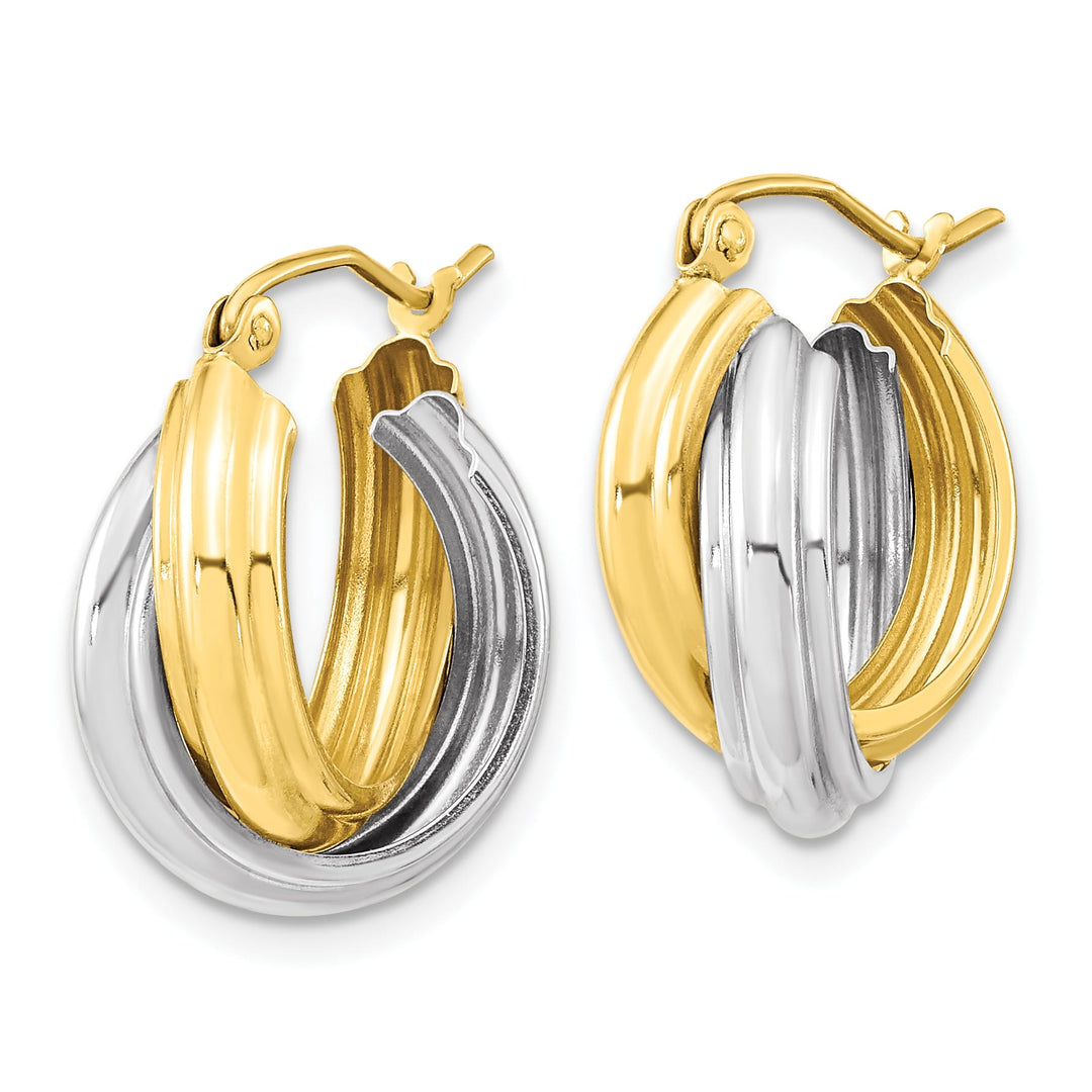 10k Two-tone Gold Polished Double Hoop Earrings, 21mm