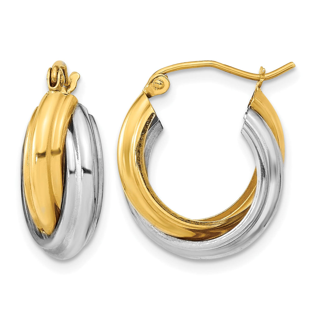 10k Two-tone Gold Polished Double Hoop Earrings, 21mm