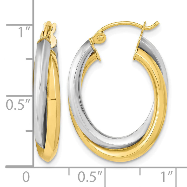 10k Two-tone Gold Polished Double Oval Hoop Earrings