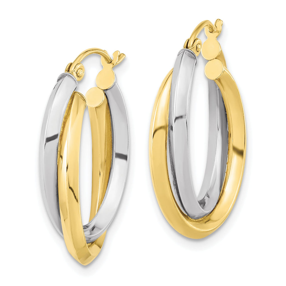 10k Two-tone Gold Polished Double Oval Hoop Earrings