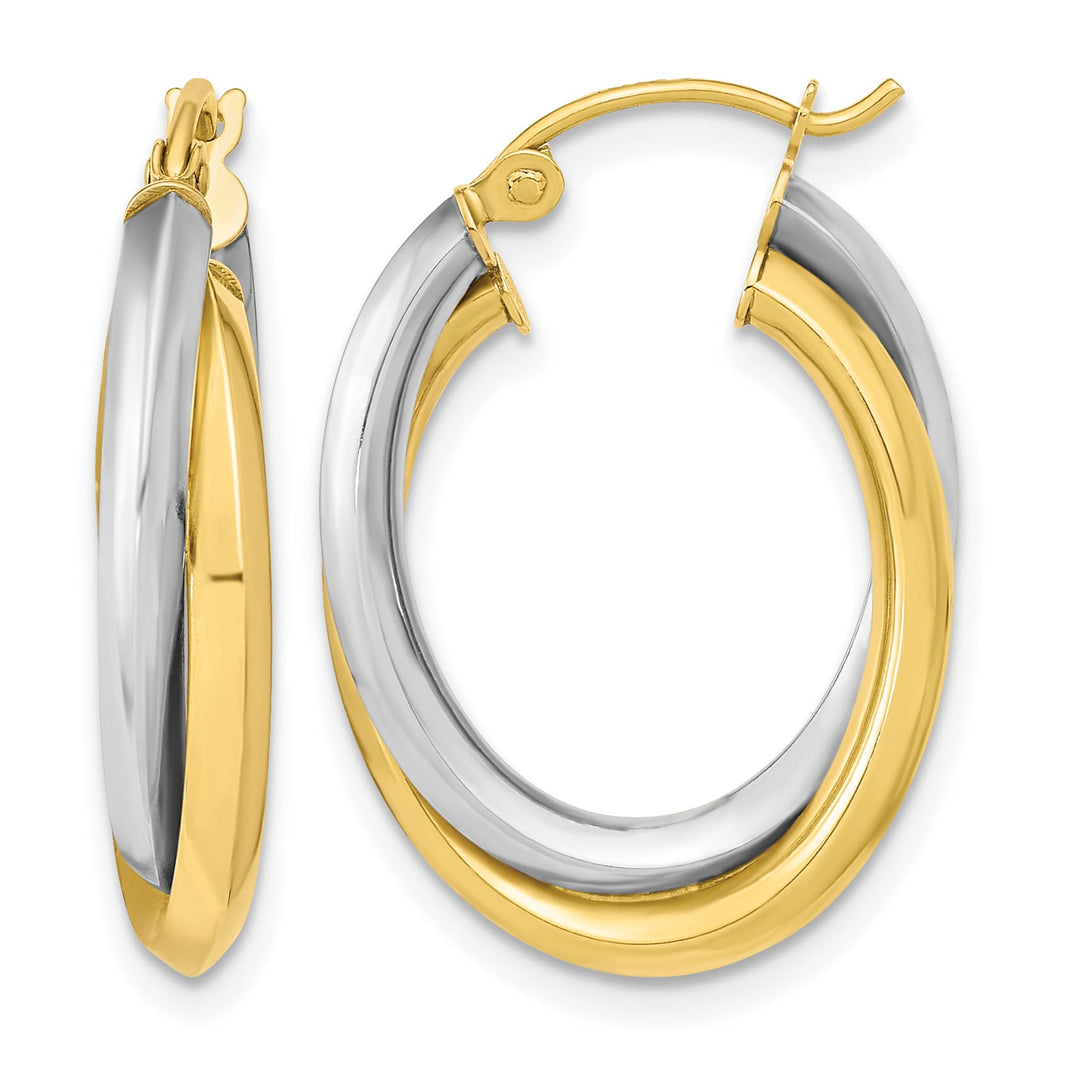 10k Two-tone Gold Polished Double Oval Hoop Earrings