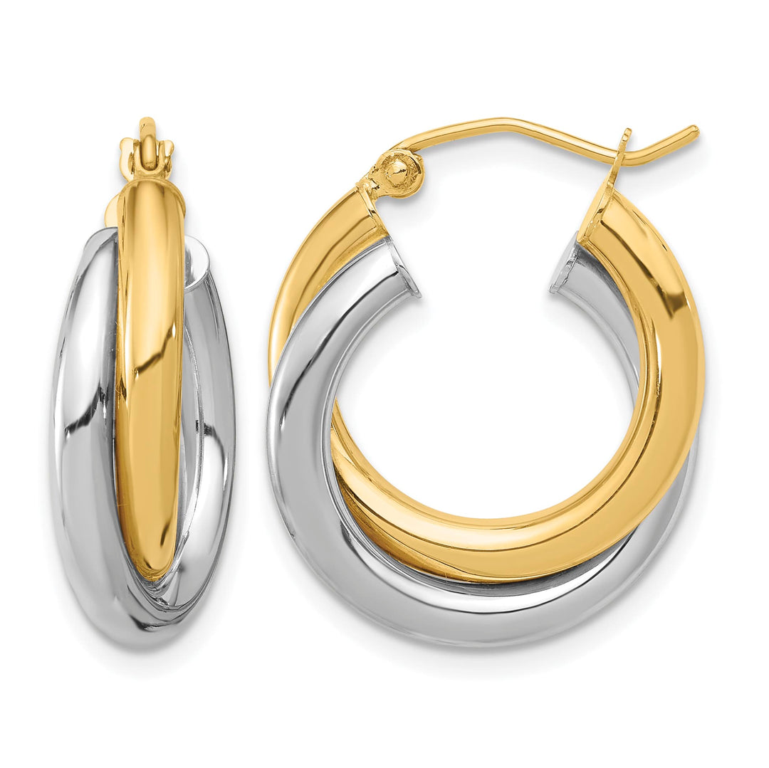 10k Two-tone Gold Polished Double Tube Hoop Earrings