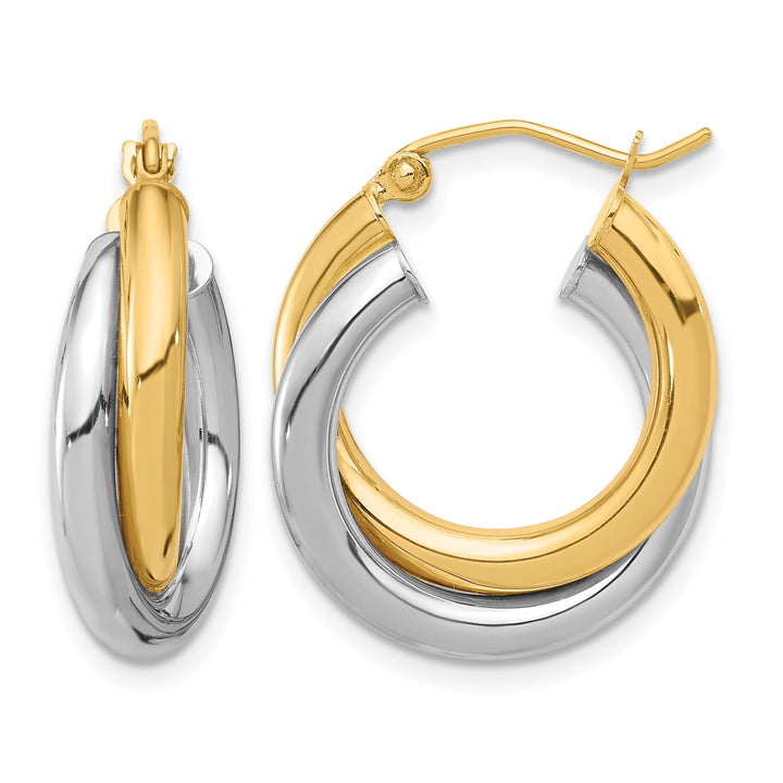 10k Two-tone Gold Polished Double Tube Hoop Earrings