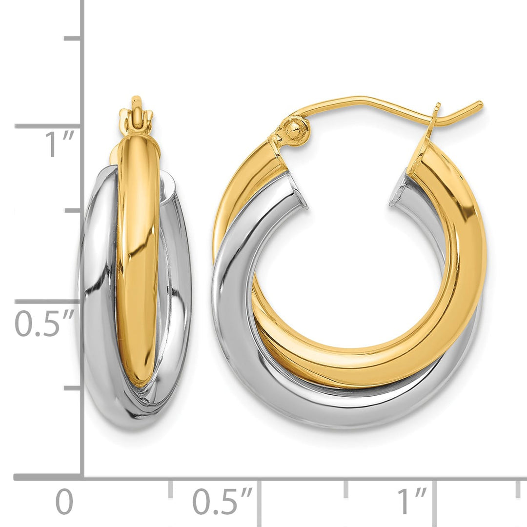 10k Two-tone Gold Polished Double Tube Hoop Earrings