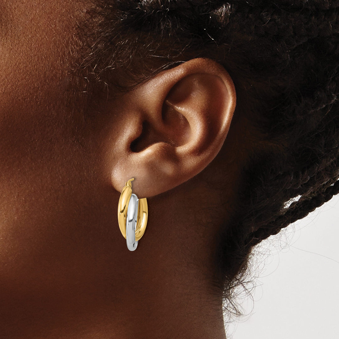 10k Two-tone Gold Polished Double Tube Hoop Earrings