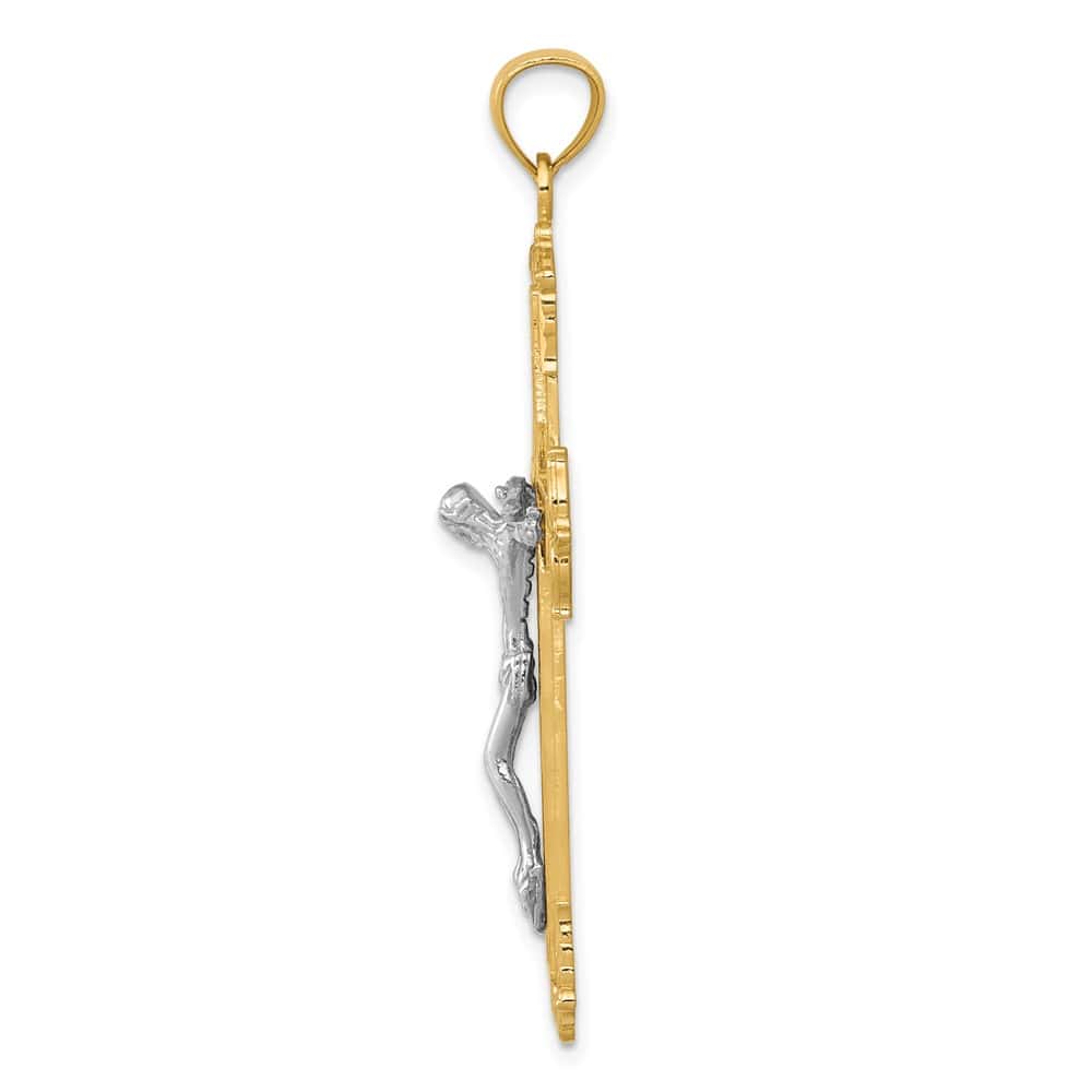 10K Two-Tone Gold Polished Extra Large Fleur de Lis Crucifix Pendant