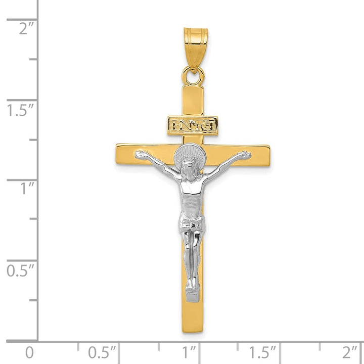 10K Two-Tone Gold Polished Extra Large INRI Latin Crucifix Pendant