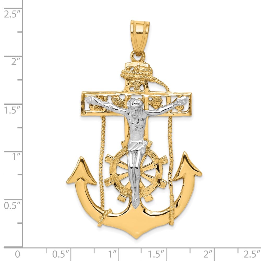 10K Two-Tone Gold Polished Extra Large Mariner's Crucifix Pendant