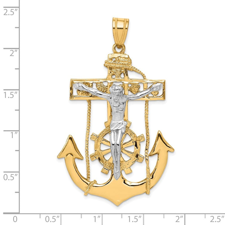 10K Two-Tone Gold Polished Extra Large Mariner's Crucifix Pendant